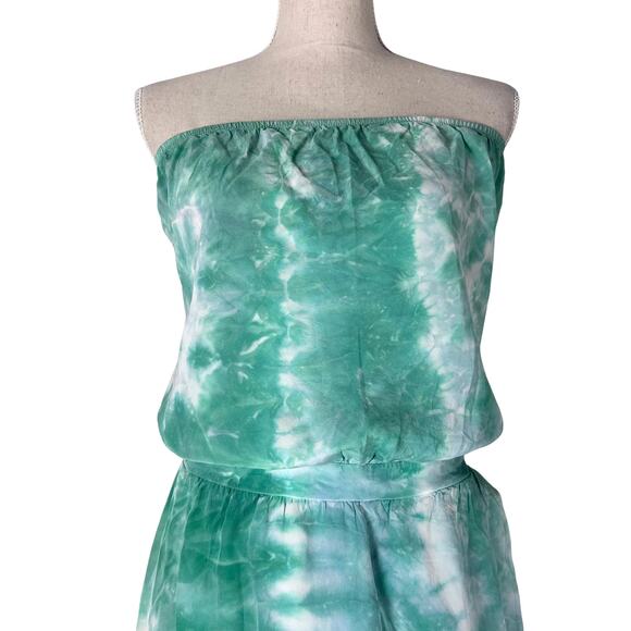 Anthropologie Gypsy 05 Silk Strapless Tie Dye Maxi Dress Green Asymmetrical Hem - Picture 2 of 7